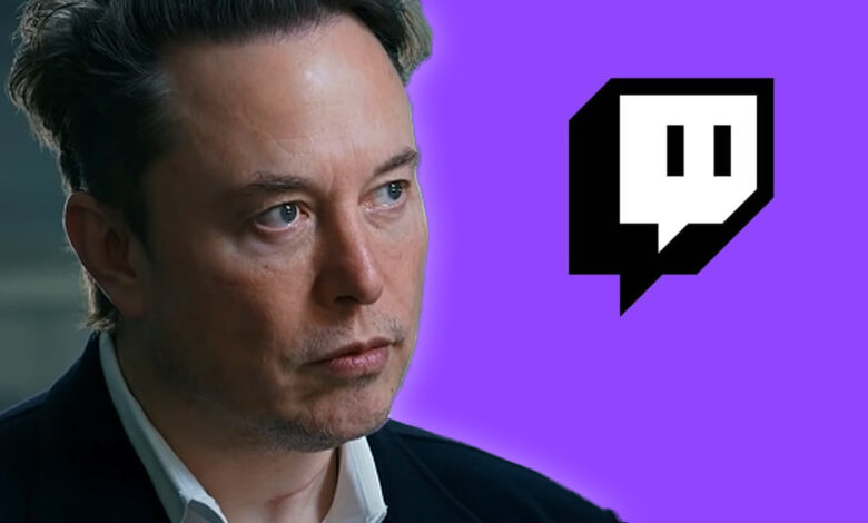 Elon Musk looking at Twitch logo