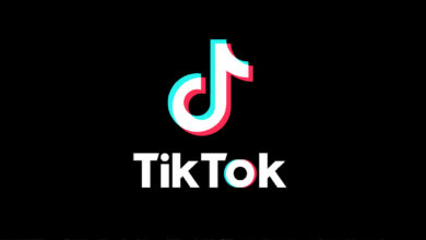 The TikTok Shop logo on a shopping bag thrown on the ground, surrounded by pine needles and grass.