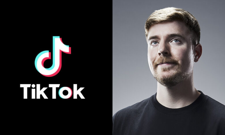 MrBeast side-by-side with TikTok logo on phone