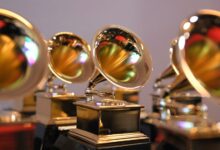 LAS VEGAS, NEVADA - APRIL 03: Grammy trophies sit in the press room during the 64th Annual GRAMMY Awards at MGM Grand Garden Arena on April 03, 2022 in Las Vegas, Nevada. (Photo by David Becker/Getty Images for The Recording Academy)