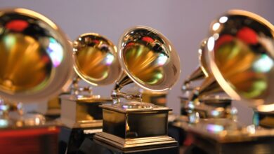 LAS VEGAS, NEVADA - APRIL 03: Grammy trophies sit in the press room during the 64th Annual GRAMMY Awards at MGM Grand Garden Arena on April 03, 2022 in Las Vegas, Nevada. (Photo by David Becker/Getty Images for The Recording Academy)