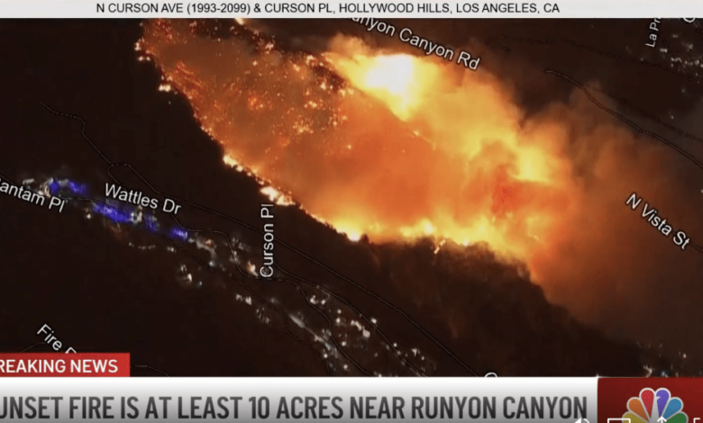 Incêndio ao pôr do sol ocorre em Hollywood, perto do Runyon Canyon